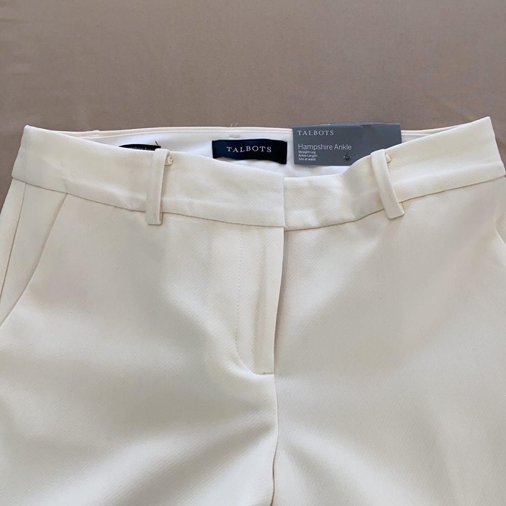 TALBOTS HAMPSHIRE ANKLE PANTS - LINED, WHITE/IVORY SZ 2P